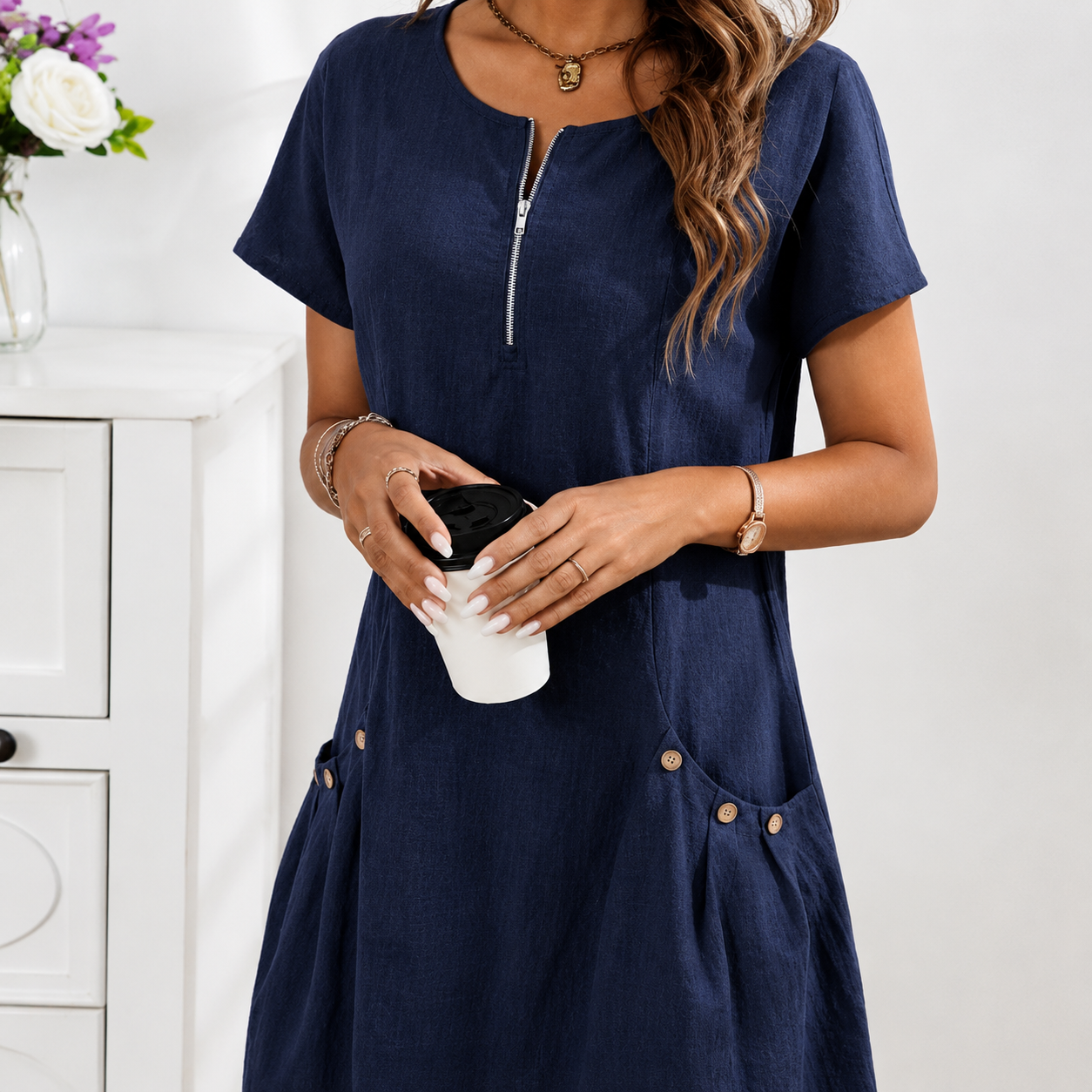 Robe Fluide à Zip et Poches