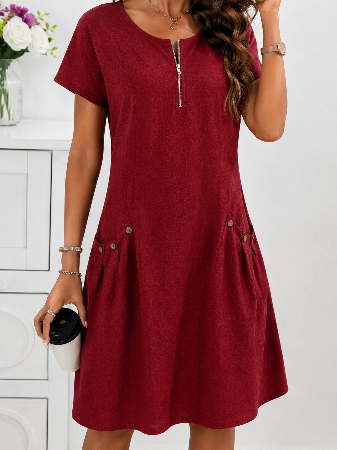 Robe Fluide à Zip et Poches
