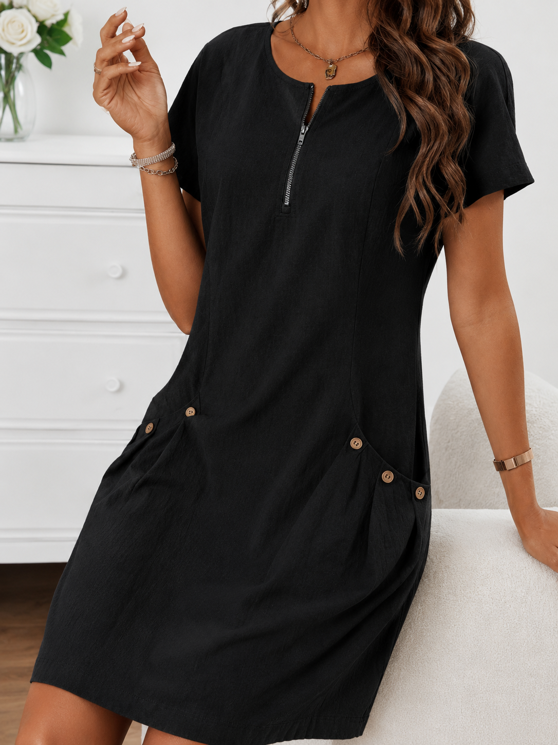Robe Fluide à Zip et Poches