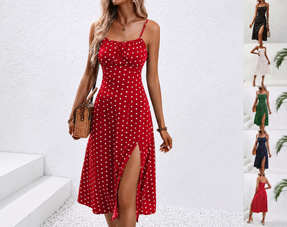 Robe midi à pois fendue